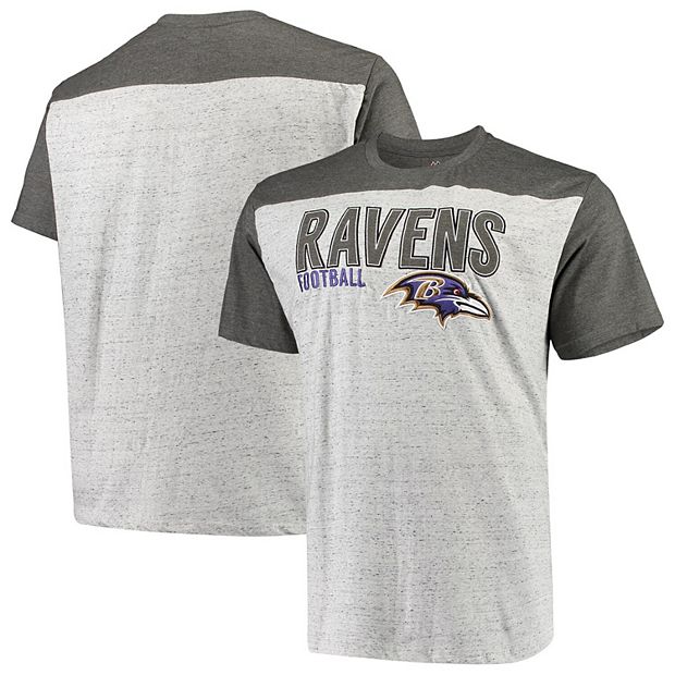 Men's Heathered Gray Baltimore Ravens Big & Tall Contrast Yoke Fleck T-Shirt