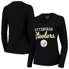 Women's Pittsburgh Steelers Fanatics Branded White/Black Even Match Lace-Up  Long Sleeve V-Neck T-Shirt