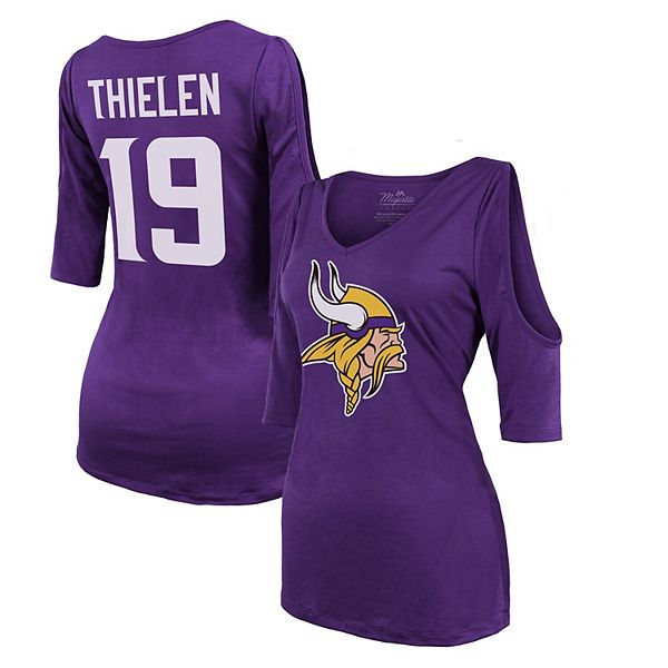 Women's Majestic Threads Adam Thielen Purple Minnesota Vikings Player Name  & Number Cold Shoulder Half-Sleeve