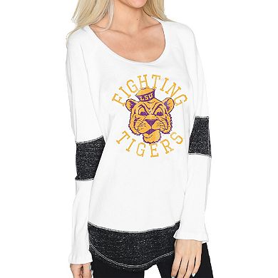 Women's Original Retro Brand White LSU Tigers Contrast Boyfriend Thermal Long Sleeve T-Shirt