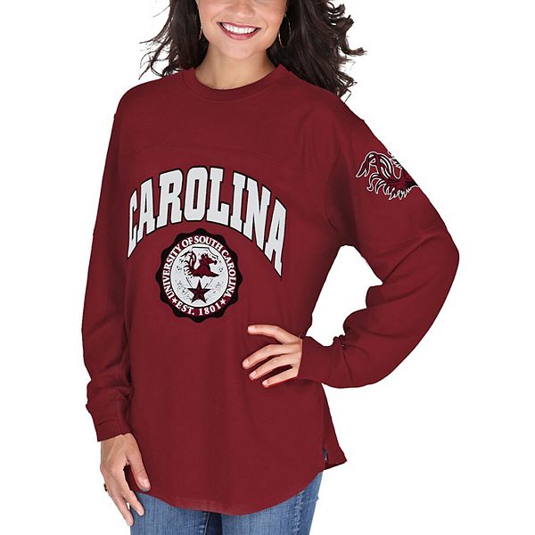 Women's Champion Garnet South Carolina Gamecocks University College Seal  V-Neck T-Shirt