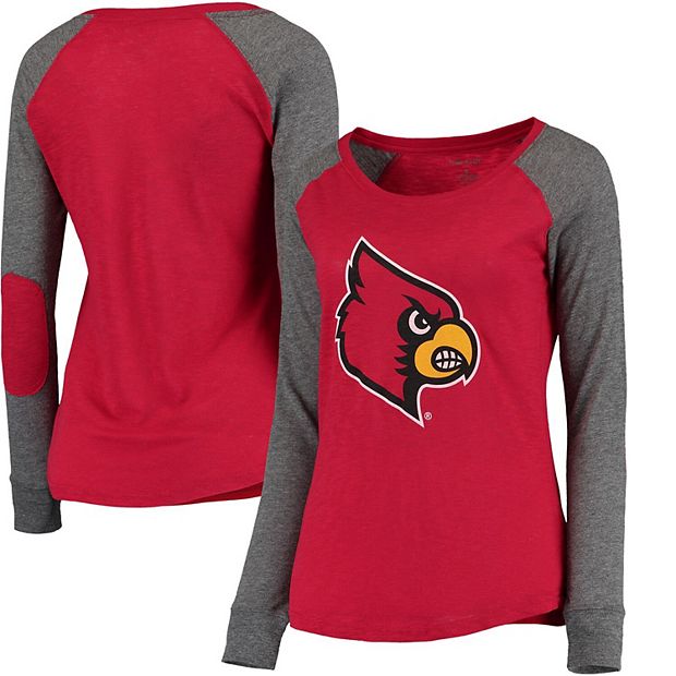 Women's Red/Charcoal Louisville Cardinals Plus Size Preppy Elbow Patch Slub  Long Sleeve T-Shirt