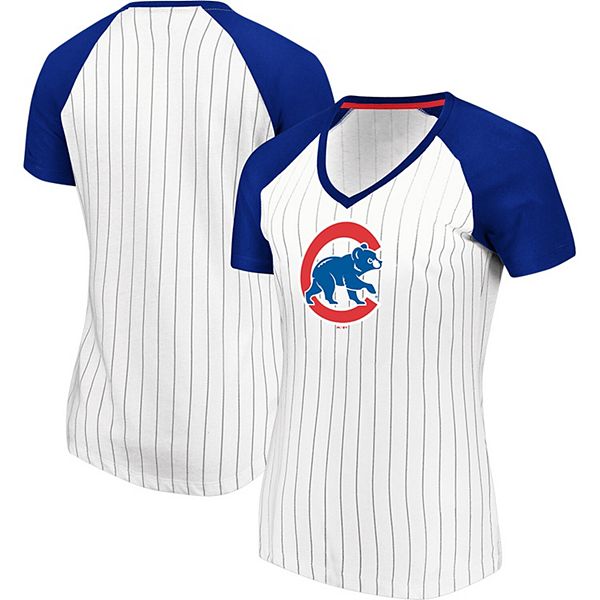  Majestic Chicago Cubs Women's Striped V-Neck T-Shirt