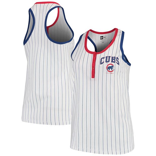 Women's New Era White Chicago Cubs Pinstripe Henley Racerback Tank Top