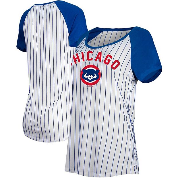Chicago Cubs New Era Women's Cooperstown Pinstripe Raglan T-Shirt -  White/Royal