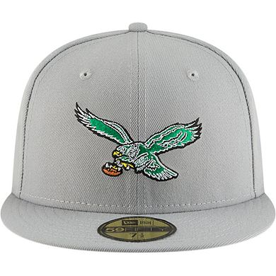 Men's New Era Gray Philadelphia Eagles Omaha Throwback 59FIFTY Fitted Hat