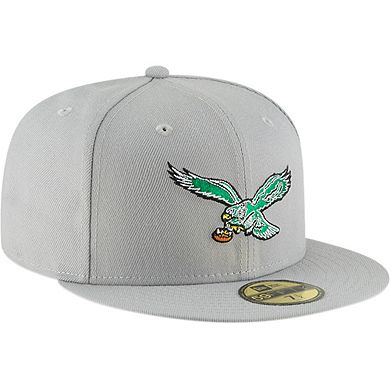 Men's New Era Gray Philadelphia Eagles Omaha Throwback 59FIFTY Fitted Hat