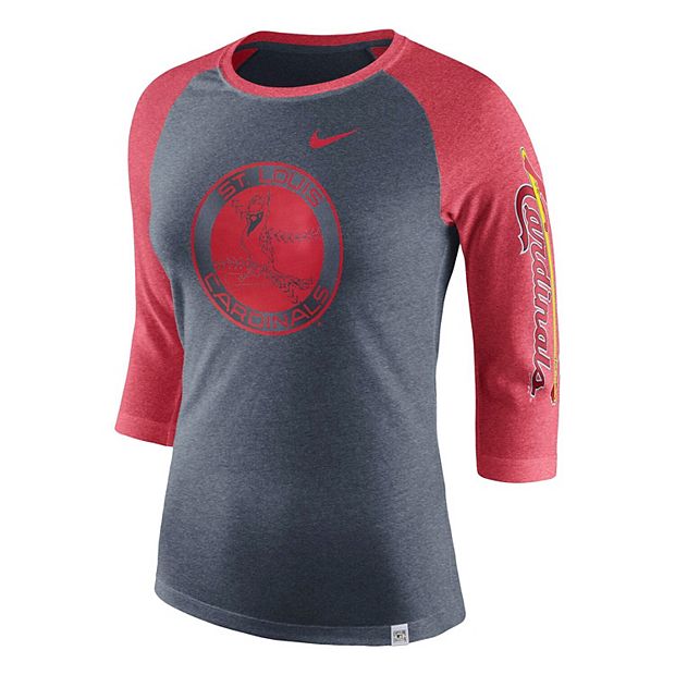 Women's Nike Heathered Red St. Louis Cardinals Tri-Blend Raglan 3/4-Sleeve  T-Shirt