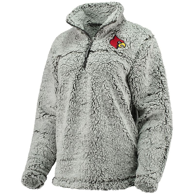 Womens Gray Louisville Cardinals Sherpa Super Soft Quarter Zip Pullover Ja