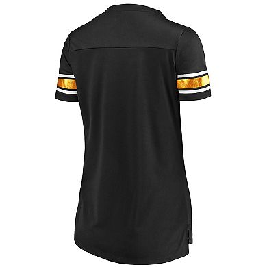Women's Majestic Black/Yellow Pittsburgh Steelers Historic Game Day Draft Me Lace-Up V-Neck T-Shirt