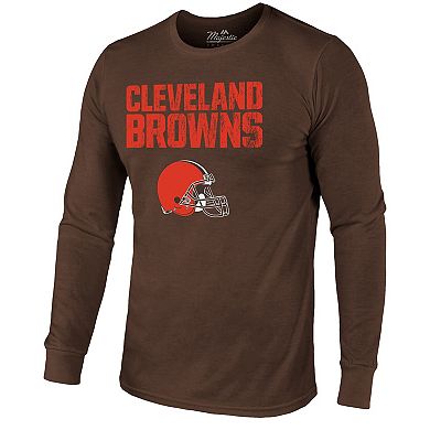 Cleveland Browns Majestic Threads Lockup Tri-Blend Long Sleeve T-Shirt - Brown