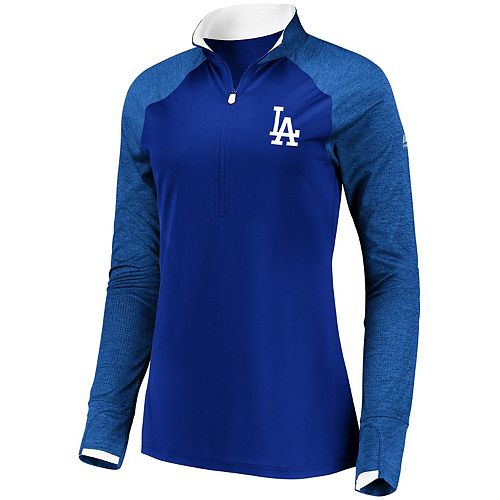 Women S Majestic Navy Los Angeles Dodgers Extremely Clear Cool Base Raglan 1 2 Zip Jacket