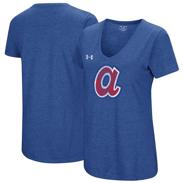 Womens NIKE Dri-Fit Small Atlanta Braves Slim Fit V Neck Short Sleeve Shirt