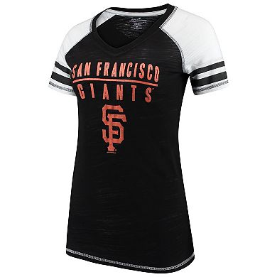 Women's Soft as a Grape Black San Francisco Giants Color Block V-Neck T-Shirt