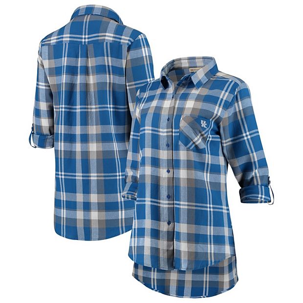 Chicago Cubs Women's Flannel Button-Up Long Sleeve Shirt - Royal