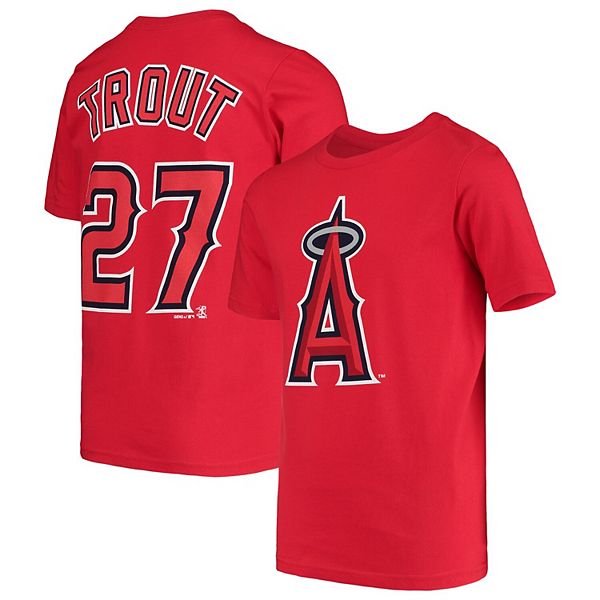 Men's Los Angeles Angels Mike Trout Majestic Red Official Player Name &  Number T-Shirt