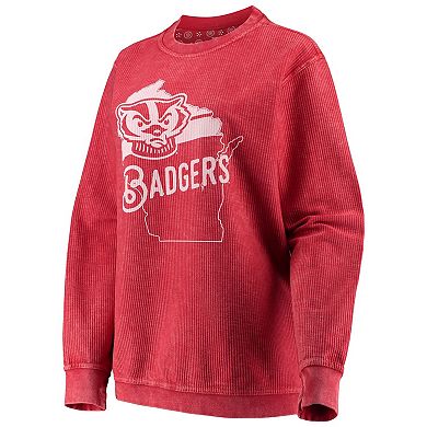 Women's Pressbox Red Wisconsin Badgers Comfy Cord Corduroy Crewneck ...