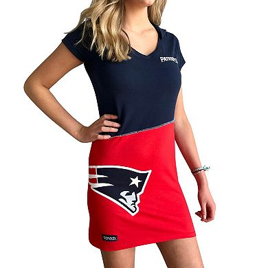 Women's Refried Apparel Navy/Red New England Patriots Sustainable Hooded Mini Dress