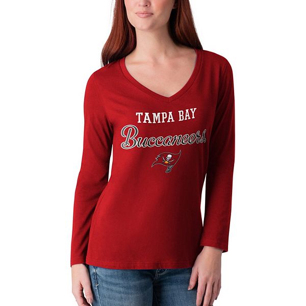 Women's G-III 4Her by Carl Banks Red Tampa Bay Buccaneers Post Season Long  Sleeve V-Neck T-Shirt