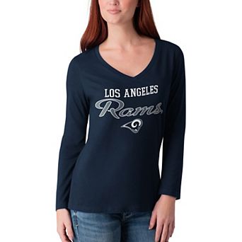 Women's G-III 4Her by Carl Banks Navy Los Angeles Rams Post Season Long Sleeve V-Neck T-Shirt