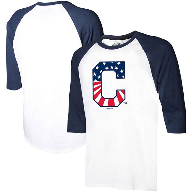 Men's Stitches White/Navy Cleveland Indians Stars & Stripes Americana  Raglan 3/4-Sleeve T-Shirt