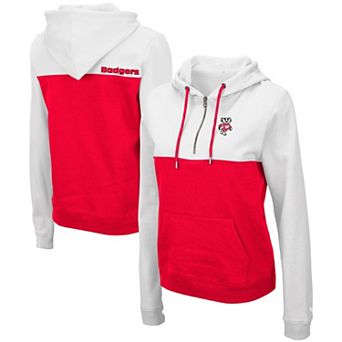 Women's Colosseum White/Red Wisconsin Badgers Aidan Lightweight Half-Zip Hoodie
