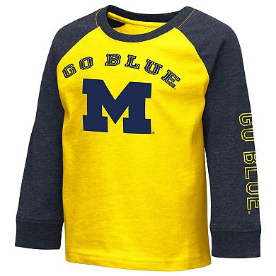 Toddler Colosseum Heathered Maize Michigan Wolverines Long Sleeve Raglan T-Shirt