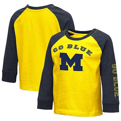 Toddler Colosseum Heathered Maize Michigan Wolverines Long Sleeve Raglan T-Shirt