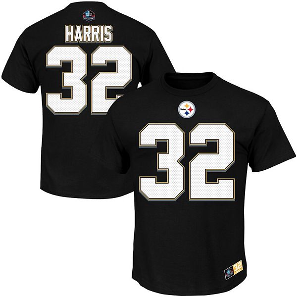 Men's Majestic Franco Harris Black Pittsburgh Steelers Hall of Fame  Eligible Receiver II Name & Number T-Shirt