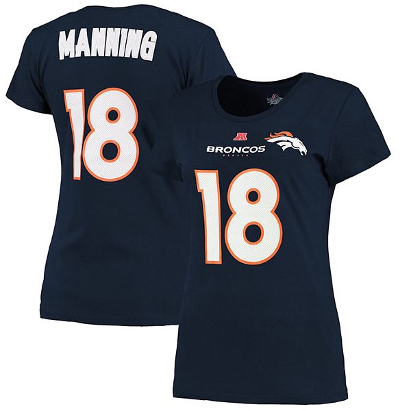 Women's Denver Broncos Peyton Manning Majestic Navy Blue Fair Catch V Name & Number T-Shirt