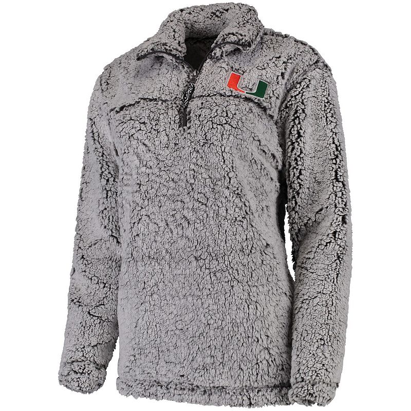 Womens Gray Miami Hurricanes Sherpa Super Soft Quarter-Zip Pullover Jacket