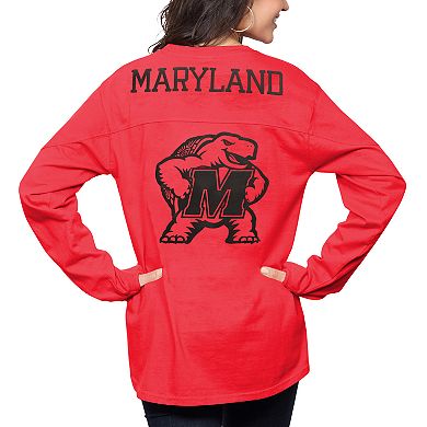 Women's Pressbox Red Maryland Terrapins The Big Shirt Oversized Long Sleeve T-Shirt