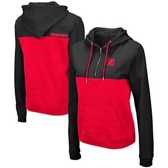 Women's Colosseum Black/Red Nebraska Huskers Aidan Lightweight Half-Zip Hoodie