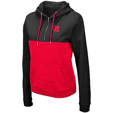 Women's Colosseum Black/Red Nebraska Huskers Aidan Lightweight Half-Zip Hoodie