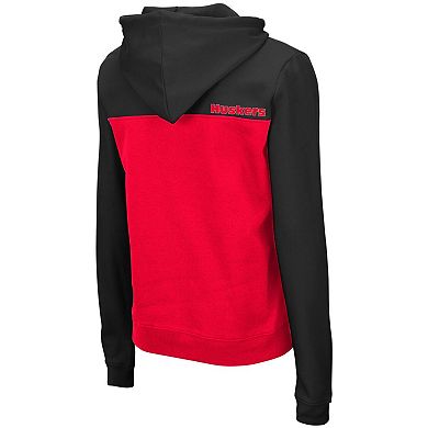 Women's Colosseum Black/Red Nebraska Huskers Aidan Lightweight Half-Zip Hoodie