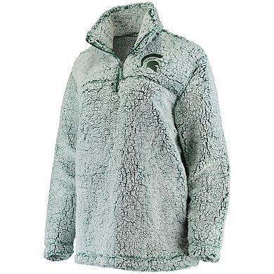 Women's Green Michigan State Spartans Sherpa Super Soft Quarter Zip Pullover Jacket