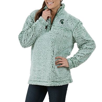Women's Green Michigan State Spartans Sherpa Super Soft Quarter Zip Pullover Jacket