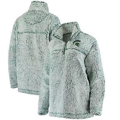 Women's Green Michigan State Spartans Sherpa Super Soft Quarter Zip Pullover Jacket