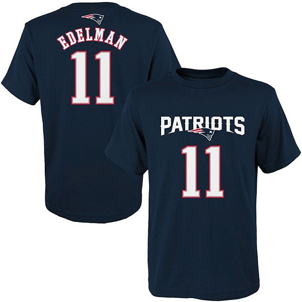 Youth New England Patriots Julian Edelman Navy Blue Primary Gear Name & Number T-Shirt