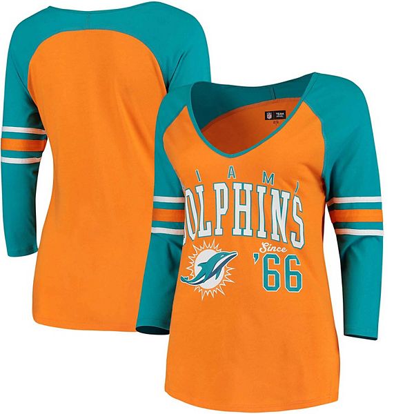 NFL Football MIAMI DOLPHINS Aqua Orange Baseball Style V-Neck