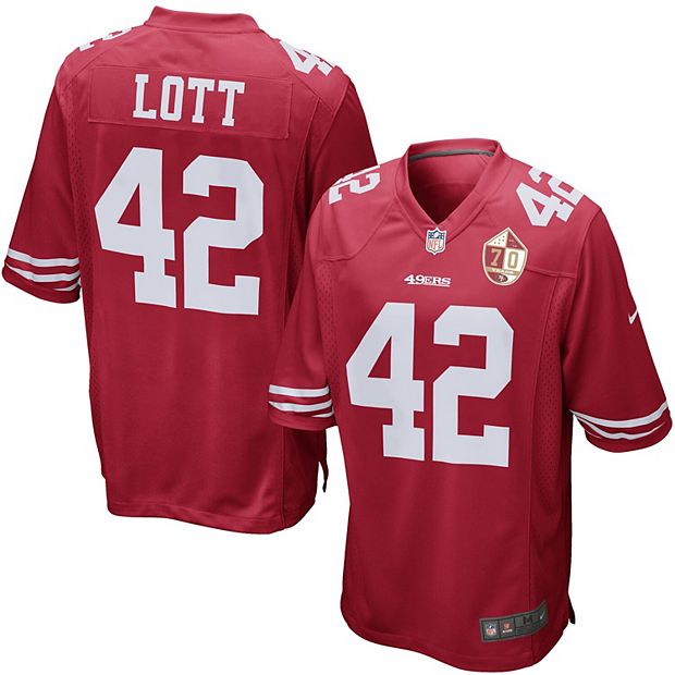 Men's Nike Ronnie Lott Scarlet San Francisco 49ers 70th Anniversary Patch  Retired Game Jersey