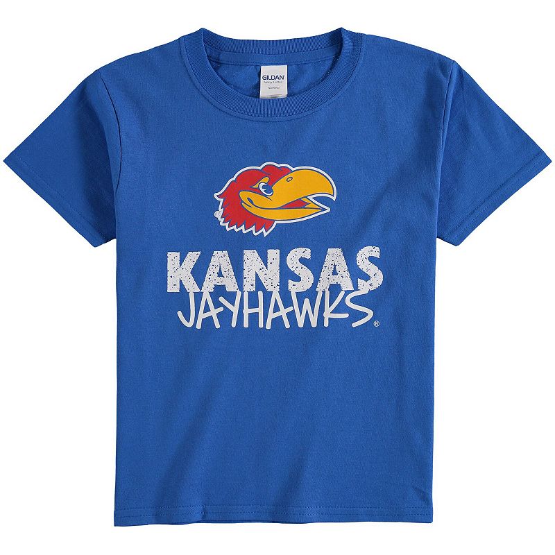 Youth Royal Kansas Jayhawks Team Logo T-Shirt, Boys, Size: YTH Medium, Blu