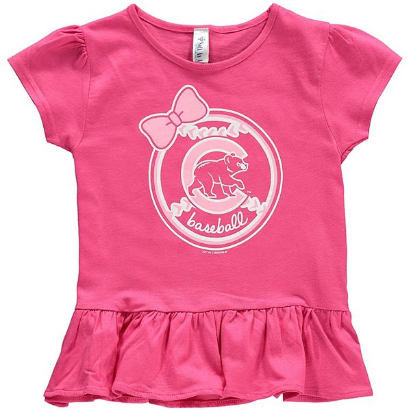 Girls Toddler Soft as a Grape Pink Chicago Cubs Ruffle Collar T-Shirt
