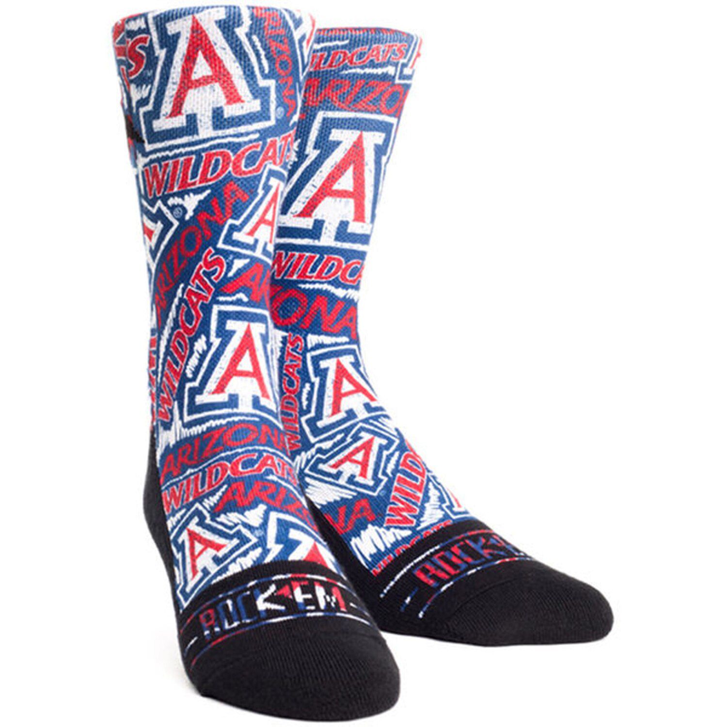 Youth Rock Em Socks Arizona Wildcats Allover Logo & Paint Crew Socks