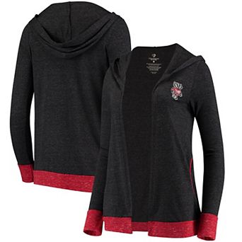 Women's Colosseum Charcoal Wisconsin Badgers Steeplechase Open Hooded Tri-Blend Cardigan