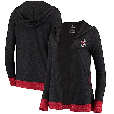 Women's Colosseum Charcoal Wisconsin Badgers Steeplechase Open Hooded Tri-Blend Cardigan