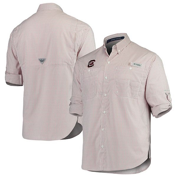 Men's Columbia Garnet South Carolina Gamecocks Gingham Omni-Shade  Collegiate Super Tamiami Button-Down Long Sleeve Shirt