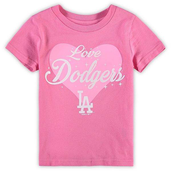 Girls Preschool Pink Los Angeles Dodgers Heart Stars T-Shirt