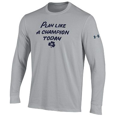 Men's Under Armour Heathered Gray Notre Dame Fighting Irish Play Like A Champion Today Cotton Long Sleeve Performance T-Shirt