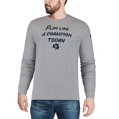 Men's Under Armour Heathered Gray Notre Dame Fighting Irish Play Like A Champion Today Cotton Long Sleeve Performance T-Shirt